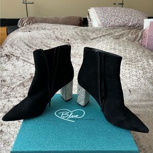 Betsey Johnson Black Heeled Boots with Glittering Rhinestone Heels